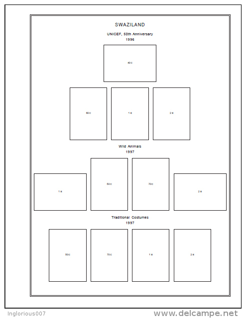 SWAZILAND STAMP ALBUM PAGES 1889-2010 (94 pages)