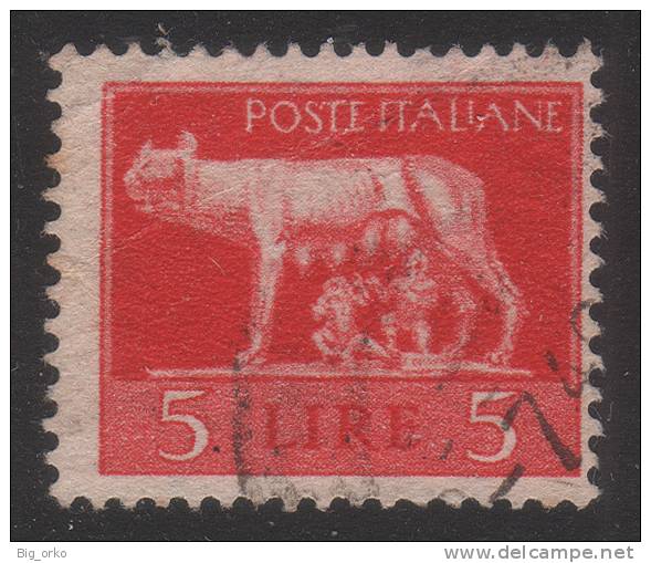 Italia - Imperiale (filig. Ruota Alata)  Lire 5 Rosso - Emissione Di Roma - 1945 - Used