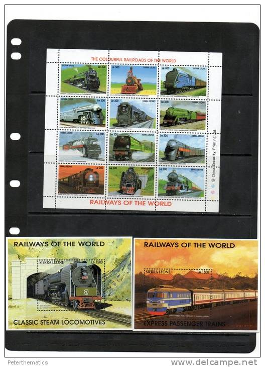 SIERRA LEONE,TRAINS, SHEETLET+2 S/SHEETS , MNH - Treinen