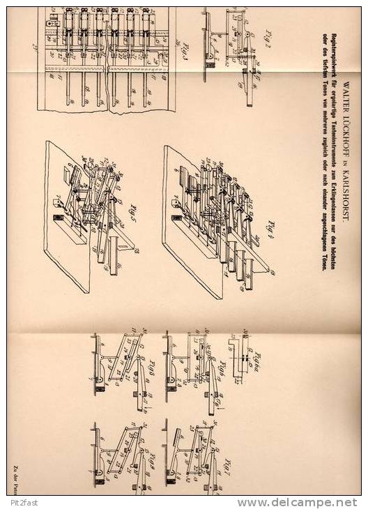 Original Patentschrift - W. Lückhoff In Karlshorst , 1900 , Orgel , Hamonium , Tasteninstrument !!! - Instrumentos De Música