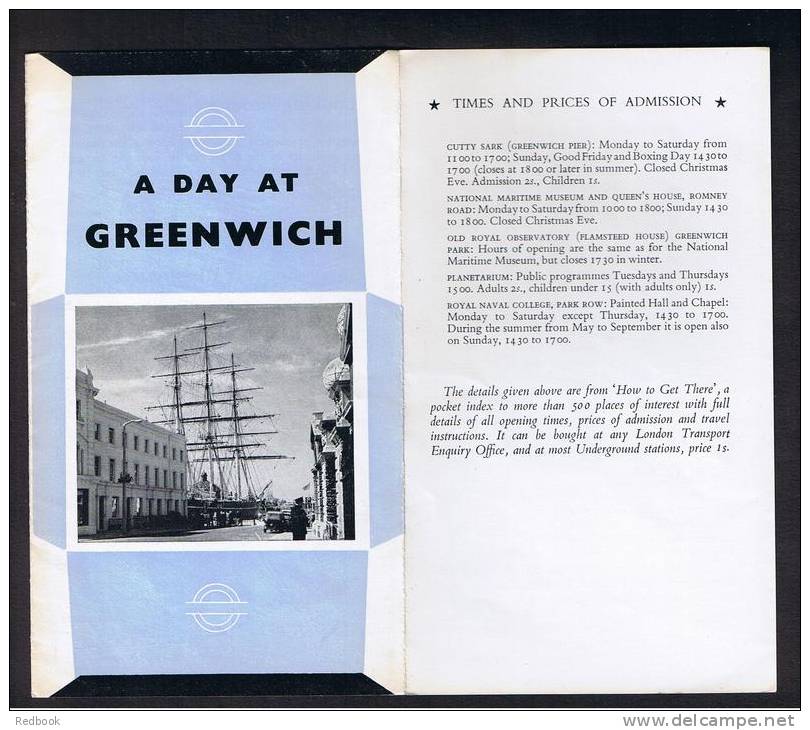 RB 879 - 1968 London Transport 8 Page Folded Leaflet "A Day At Greenwich" - Other & Unclassified