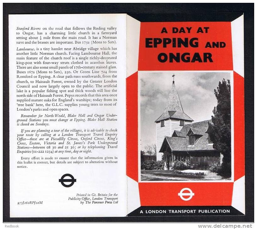 RB 879 - Circa 1975 London Transport 6 Page Folded Leaflet "A Day At Epping &amp; Ongar" Essex - Autres & Non Classés