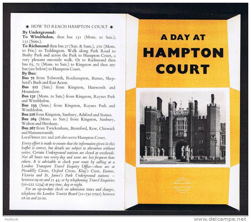 RB 879 - 1972 London Transport 6 Page Folded Leaflet "A Day At Hampton Court" Middlesex - Other & Unclassified