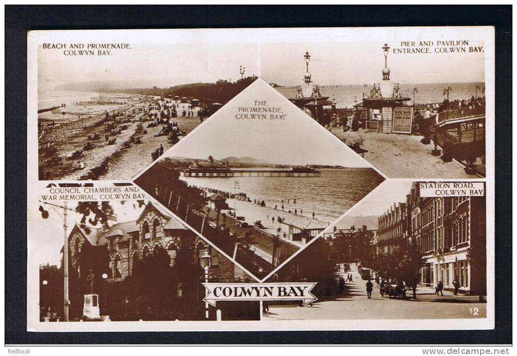 RB 880 - 1930 Real Photo Multiview Postcard - Colwyn Bay Denbighshire Wales - Station Road - The Pier &amp; Promenade  + - Denbighshire