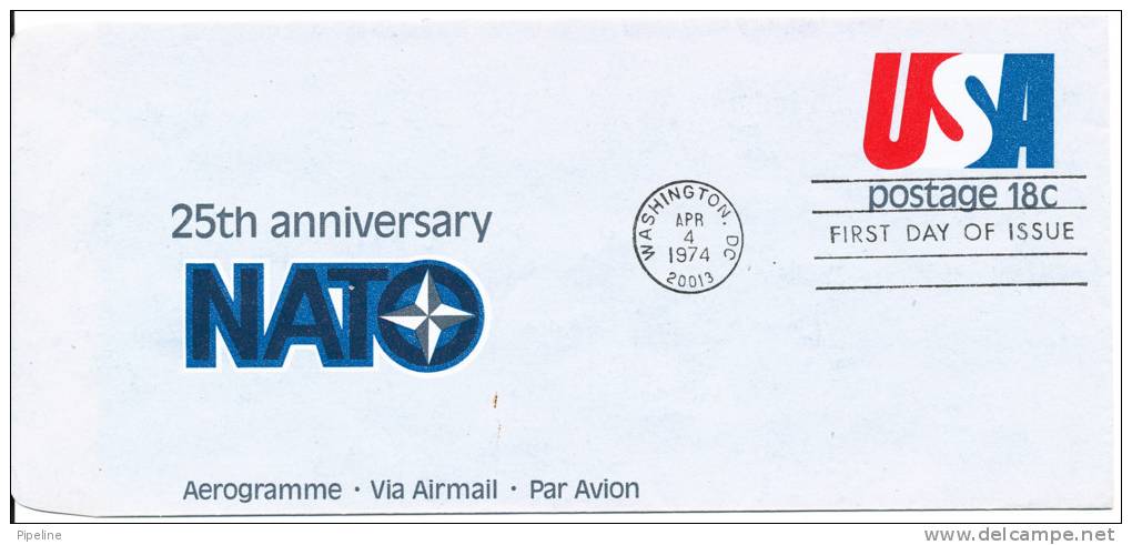 USA FDC Aerogramme 4-4-1974 25th Anniversary NATO - 1961-80