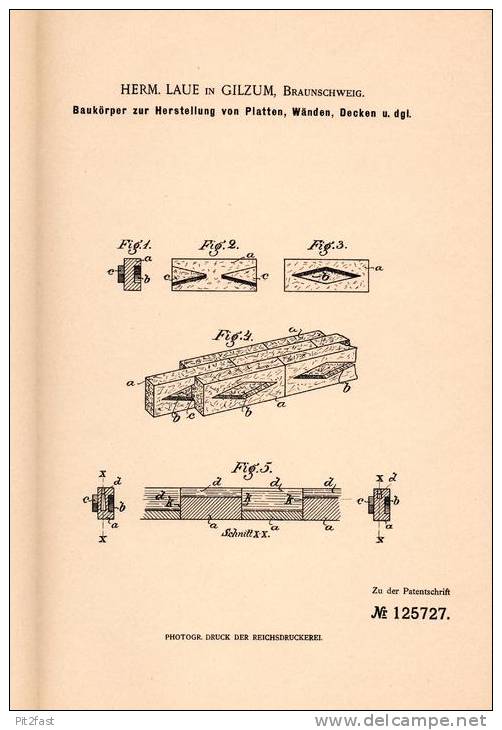 Original Patentschrift - H. Laue In Gilzum , Braunschweig , 1900 , Herstellung Von Platten , Wänden Und Decken , Bau !!! - Architectuur