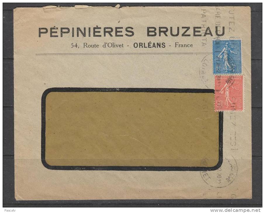 Lettre De 1932 Depuis Orléans Pépinières Bruzeau - 1903-60 Säerin, Untergrund Schraffiert