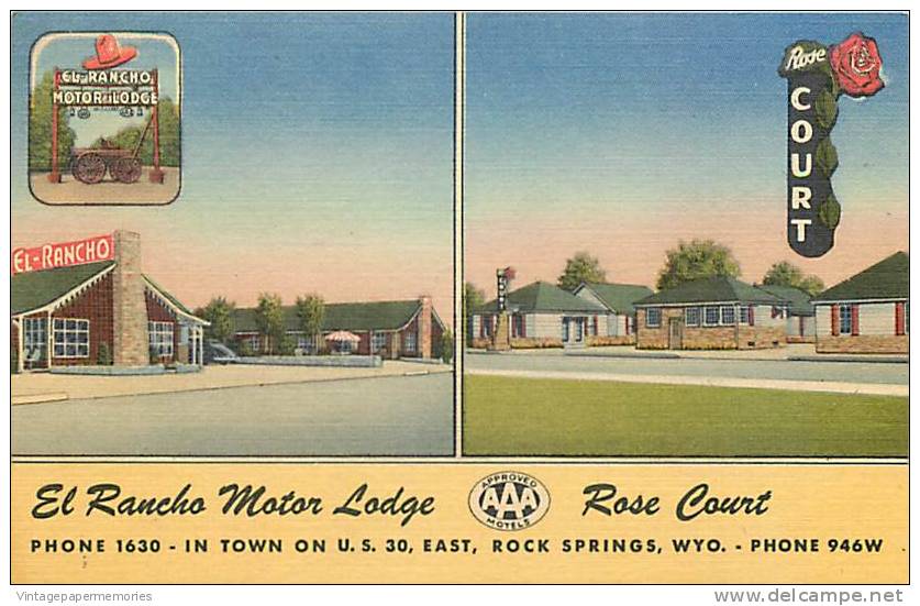 190849-Wyoming, Rock Springs, El Rancho Motor Lodge, Rose Court, US Highway 30, Lincoln Highway, Curteich No 4C-H417 - Rock Springs