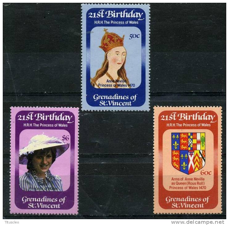SAINT VINCENT ET GRENADINES 243/245** 21èm Anniversaire De La Princesse De Galles - St.Vincent E Grenadine