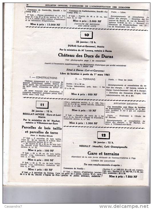 Bulletin Officiel D'Annonces D'Administration Des Domaines- N°294-Duras (L. Et G.)- Chateau De Duras Mise à Prix 600 NF - Autres & Non Classés