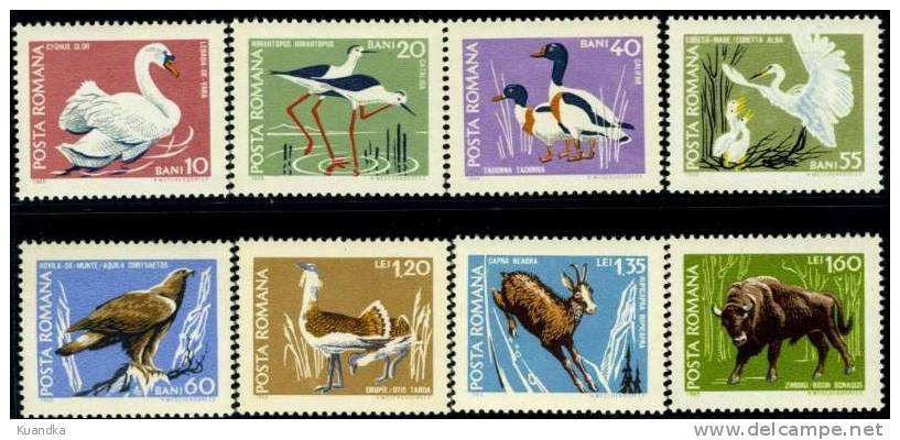1968 Fauna - Nature Reserves,Romania,Mi.2724- 2731,MNH - Unused Stamps
