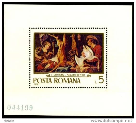 1970 Art Reproductions I - Hunting Scenes Perforated Souvenir Sheet,Romania,Mi.Bl 78,MNH - Unused Stamps