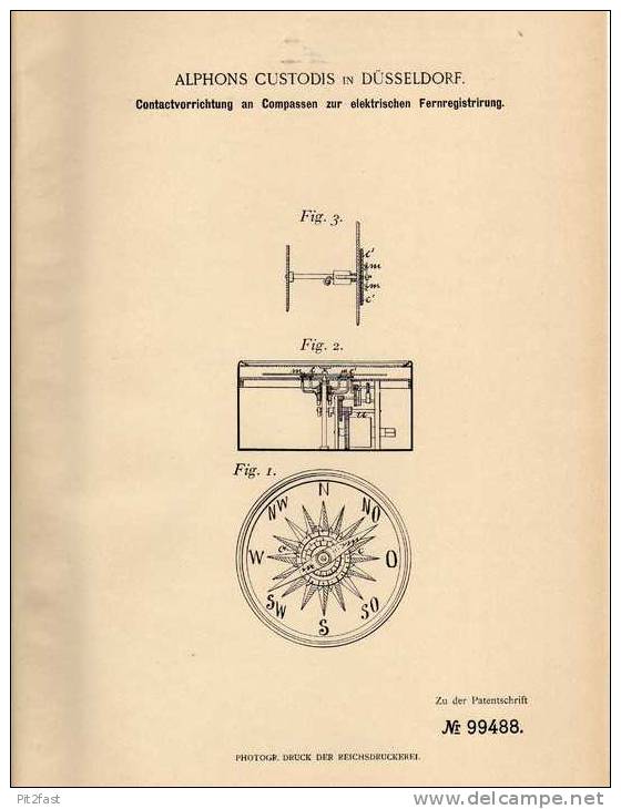 Original Patentschrift - Compass Mit Fernregistrierung , 1896 , A. Custodis In Düsseldorf , Kompass , Kompaß !!! - Techniek & Instrumenten