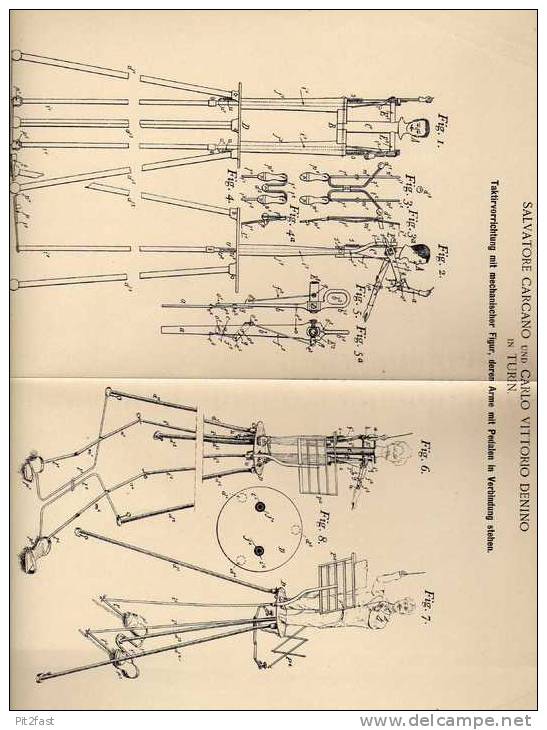 Original Patentschrift - Taktirapparat , Dirigent , Taktstock , 1897 , C. Denino In Turin , Konzert , Orchester !!! - Musikinstrumente