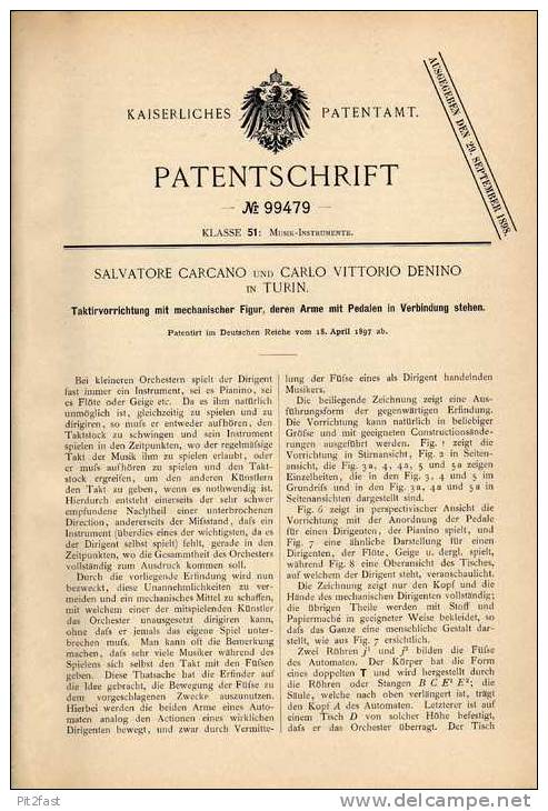 Original Patentschrift - Taktirapparat , Dirigent , Taktstock , 1897 , C. Denino In Turin , Konzert , Orchester !!! - Instrumentos De Música