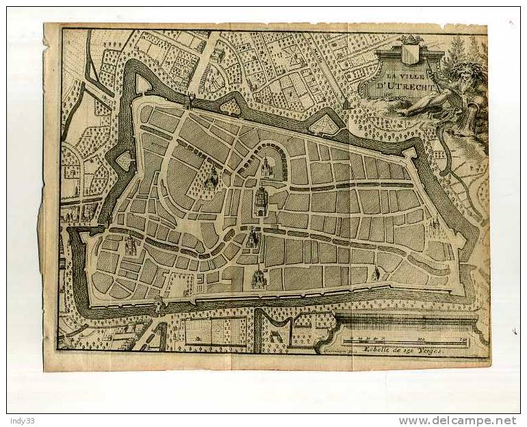 - PLAN DE LA VILLE D'UTRECHT . XVIIe S. - Carte Topografiche