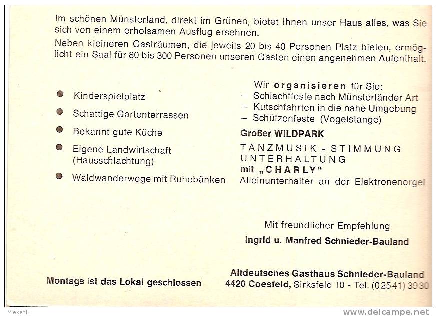 COESFELD-ALTDEUTSCHES GASTHAUS SCHNIEDER-BAULAND-carte Double Recto-verso - Coesfeld