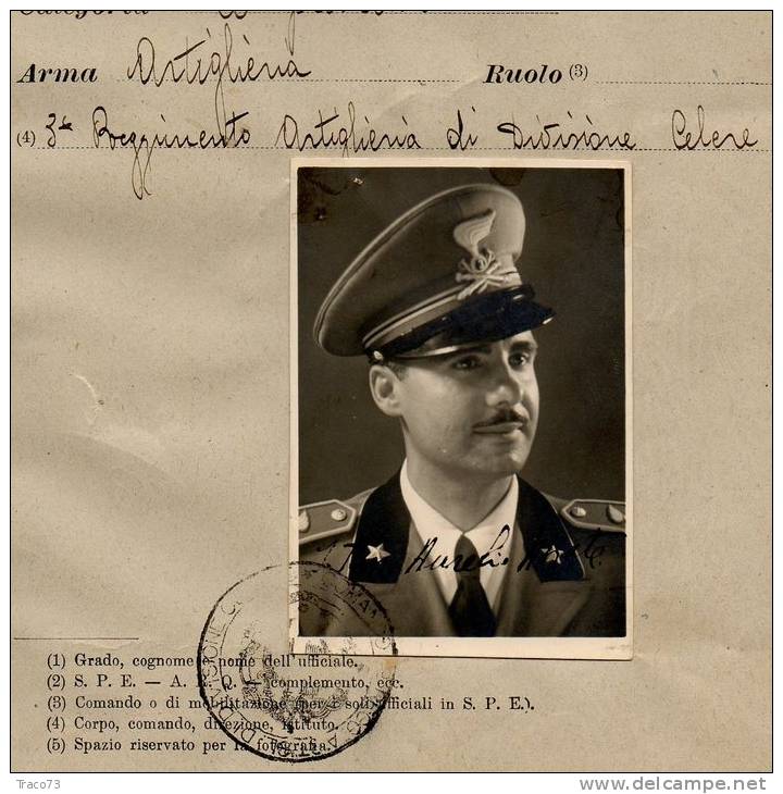 Militare_ (Ufficiale _ Foto Su Documento) - Regio Esercito Italiano - Formato  9 X 6 Cm - War, Military