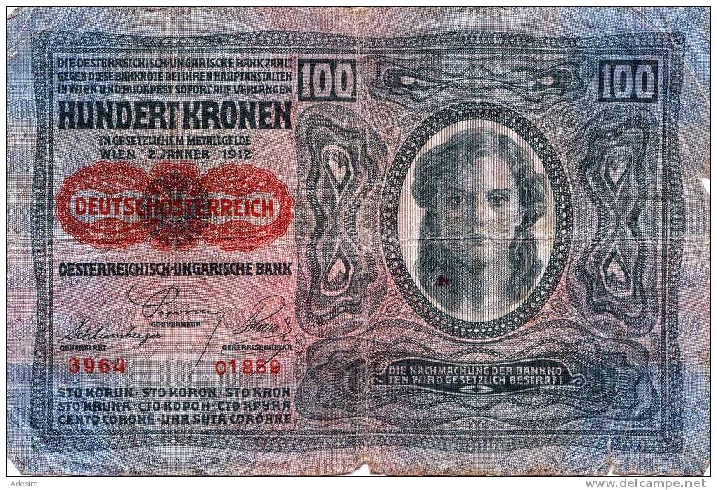 100 Kronen 1912 Banknote Deutschösterreich Österr.-Ungarische Bank - Oesterreich