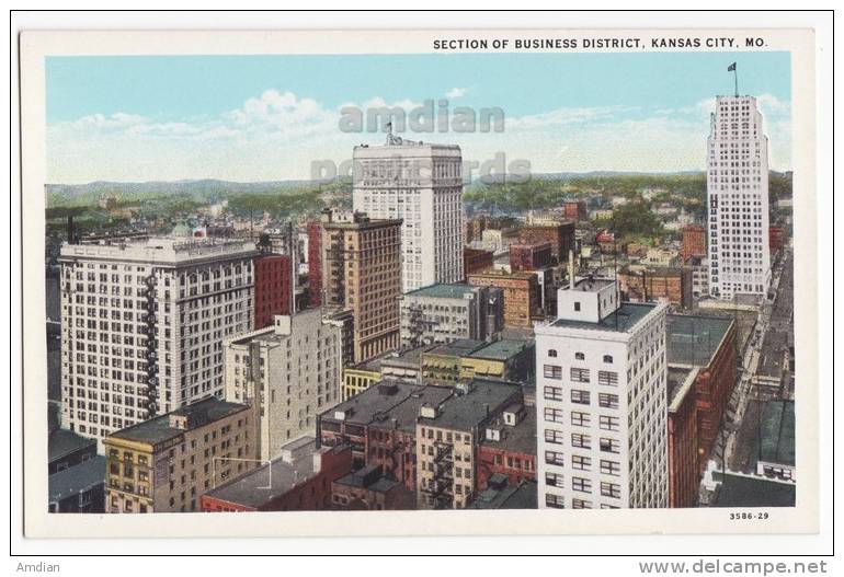 BUSINESS DISTRICT CITY VIEW -KANSAS CITY MISSOURI Vintage Postcard C1940s - MO [c2797] - Kansas City – Missouri