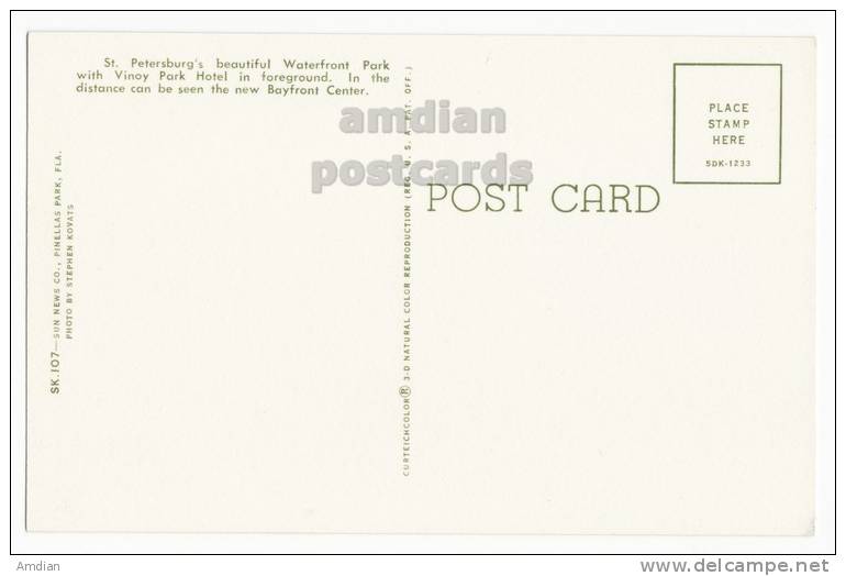 ST PETERSBURG FL ~WATERFRONT PARK AERIAL VIEW 1960s Postcard~BAYFRONT CENTER ~ FLORIDA [c2800] - St Petersburg