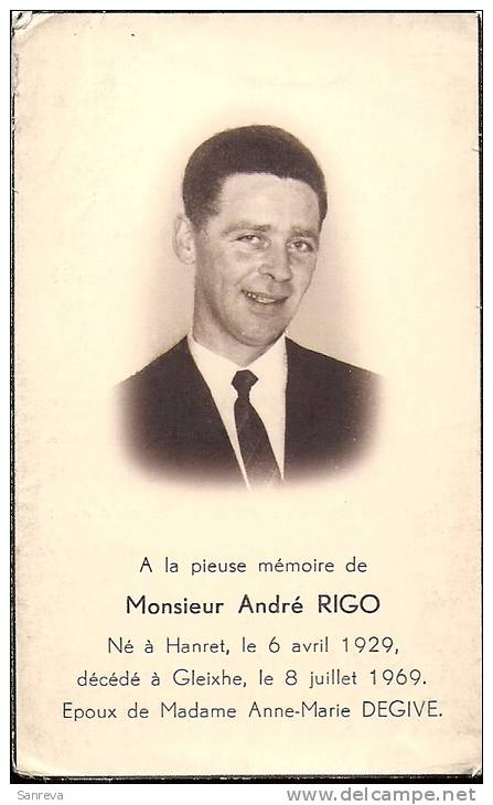 Hanret / Gleixhe - Souv. Mort. Rigo André  ép. Degive   1929 / 1969 - Images Religieuses