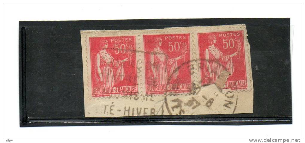 FRANCE   Bloc De Deux Timbres + Un Timbre 50c    Type Paix  Année 1932-33    Y&T: 283   (sur Fragment Oblitéré) - 1932-39 Peace