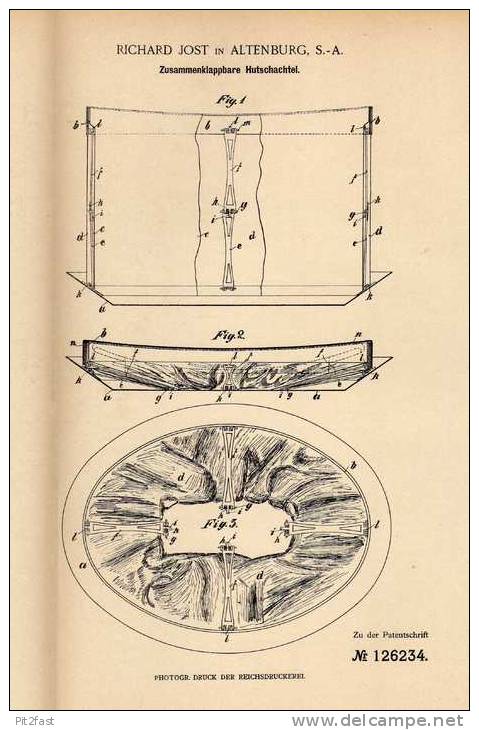 Original Patentschrift - R. Jost In Altenburg , S.-A., 1900 , Hutschachtel , Hut , Hüte !!! - Hauben, Mützen, Hüte