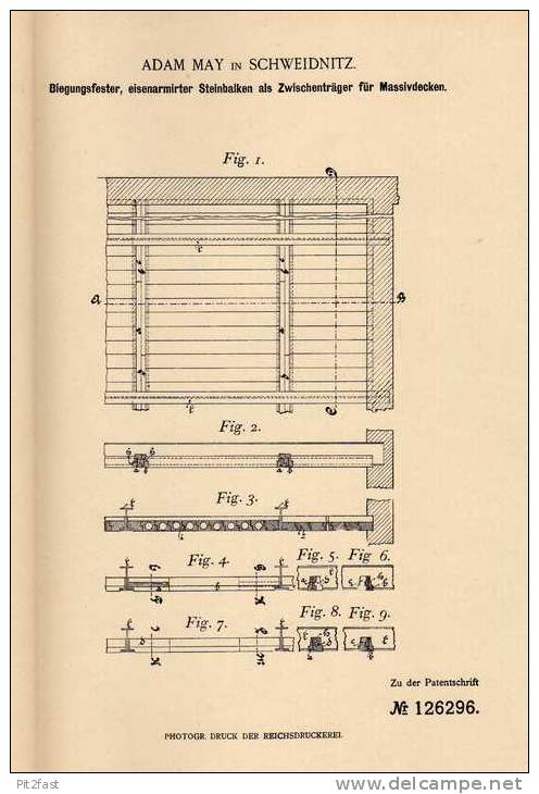 Original Patentschrift - A. May In Schweidnitz / Swidnica , 1900 , Steinbalken Für Massivdecken !!! - Architektur