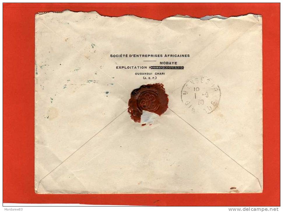 LETTRE OUBANGUI-HARI BANGUI 29/8/1930 YVERT 63 HS-54 POUR FRANCE MONSEGUR - Covers & Documents