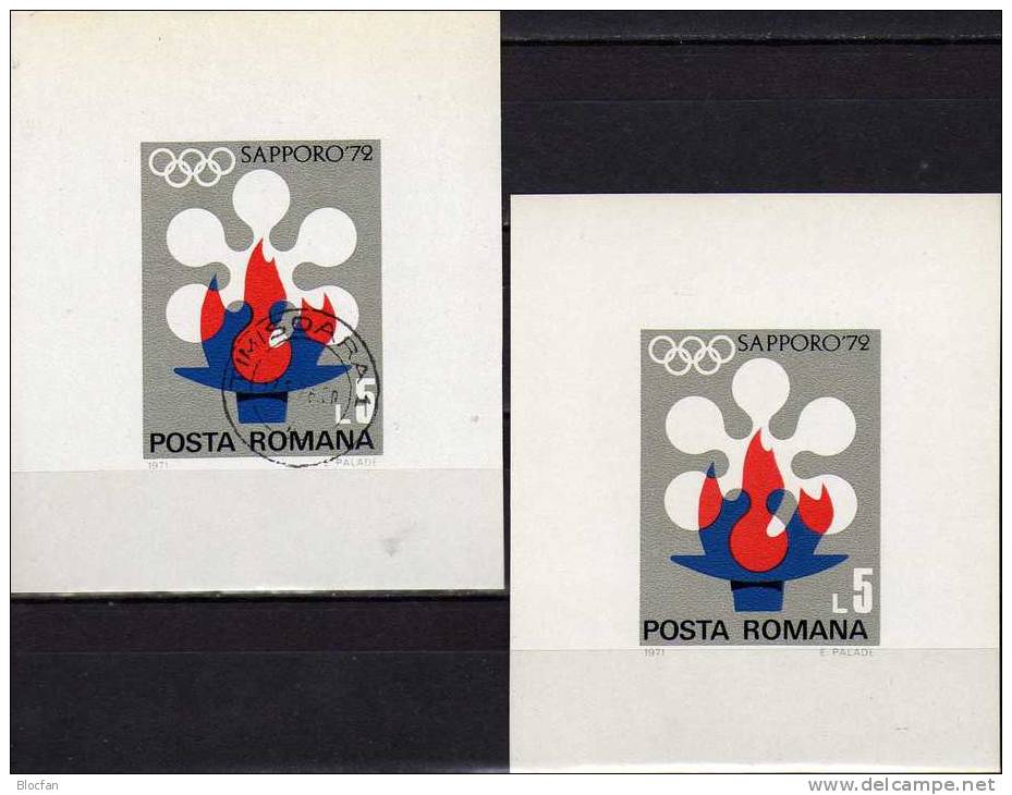 Emblem Olympia Sapporo 1972 Rumänien Block 91 ** Plus O 10€ Flamme Schnee Wintersport Bloc Olympic Flam Sheet Of Romania - Collections
