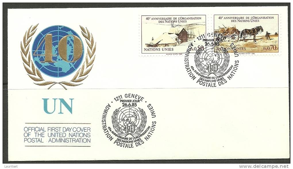 United Nations Genf 26.06.1985 FDC Naciones Unidas UN Official First Day Cover UN 40. Anniversary - Lettres & Documents