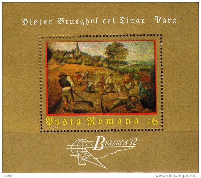 Gemälde Sommer Von Maler Pieter Bruegel Rumänien Block 96 ** 6€ EXPO Belgica 1972 Bf Bloc Philatelic Sheet Of Romania - Unused Stamps