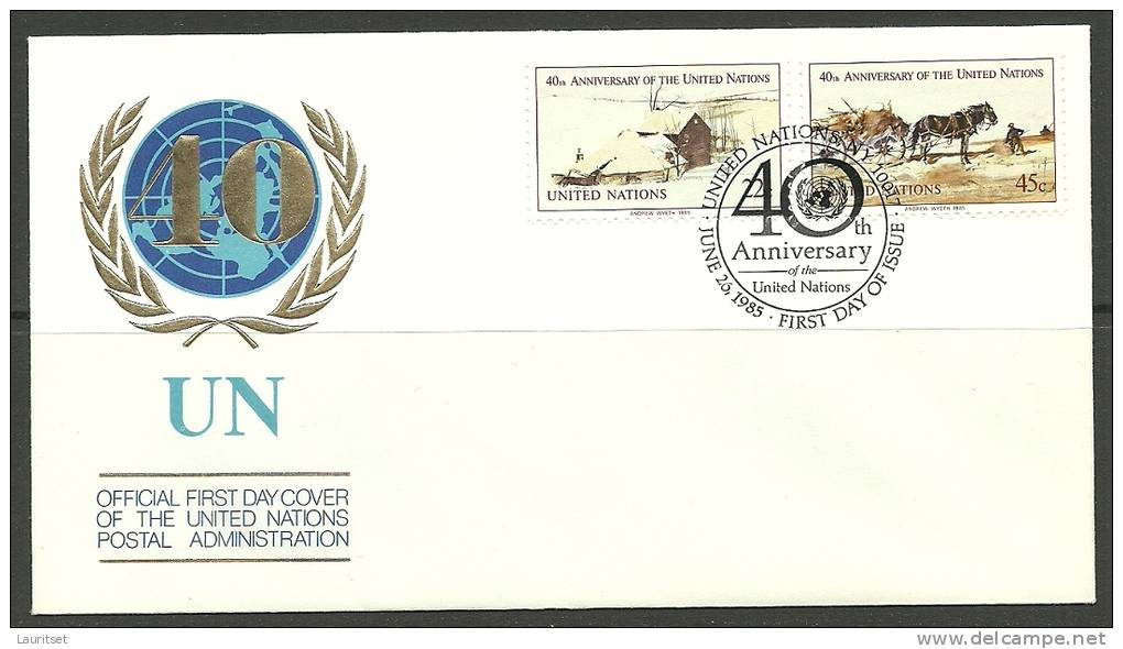 United Nations New York 26.06.1985 FDC Naciones Unidas UN Official First Day Cover UN 40th  Anniversary - FDC