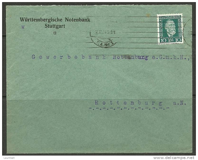 Deutsches Reich Bankumschlag Bank Cover 17.12.1924 Nach Rottenburg - Briefe U. Dokumente