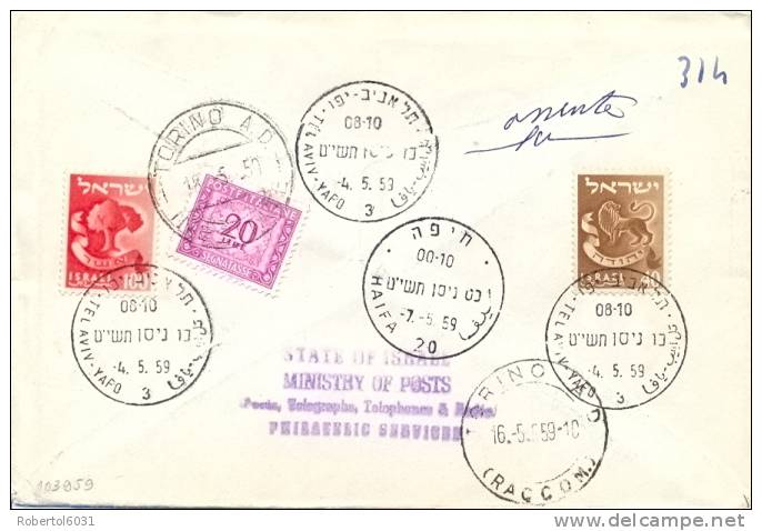 Israel 1959 FDC Registered Cover From Tel Aviv To Italy With Stamp 50th Anniversary Of Tel Aviv - Storia Postale