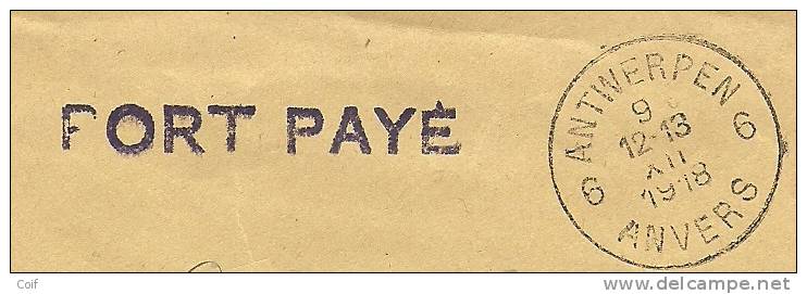 Brief Met Cirkelstempel ANTWERPEN / ANVERS 6 Met Stempel PORT PAYE In Violet !!! (noodstempel) - Fortune Cancels (1919)