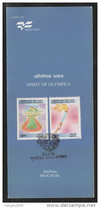 INDIA  1996  ATLANTA OLYMPIC GAMES  2v FDI  STAMPED BROCHURE    #  40751   Indien Inde - Ete 1996: Atlanta