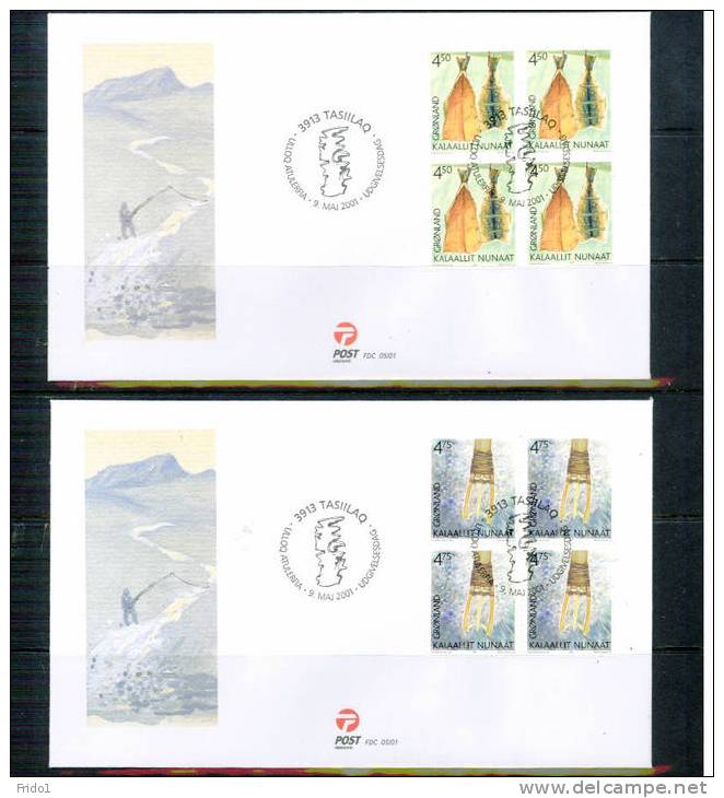 Groenland / Greenland 2001 Michel 366-367 FDC Viereblock / Block Of 4 - FDC