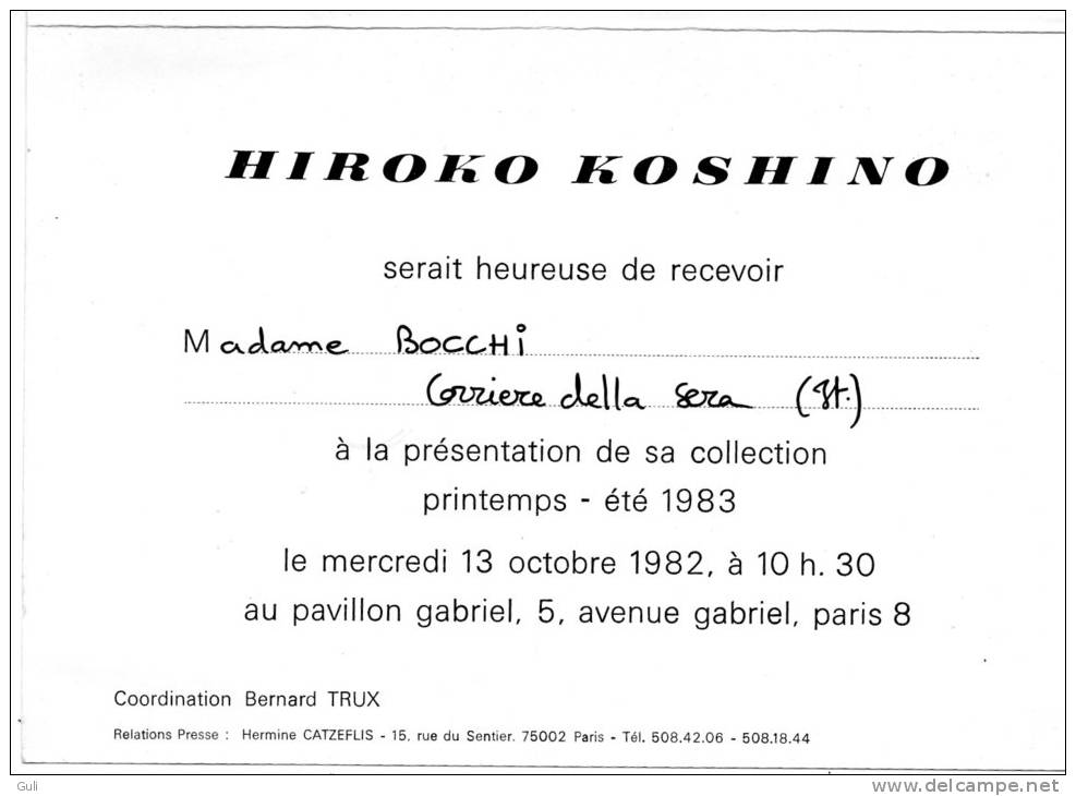 HIROKO KOSHINO Double Carte Invitation Présentation Collection été 1983 (Prêt Porter Mode Couture Japon Japan Designer - Autres & Non Classés