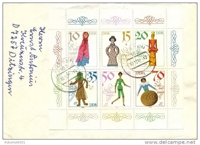 Germany DDR 1979 Sheet Historic Dolls On Cover From Zossen - Poupées