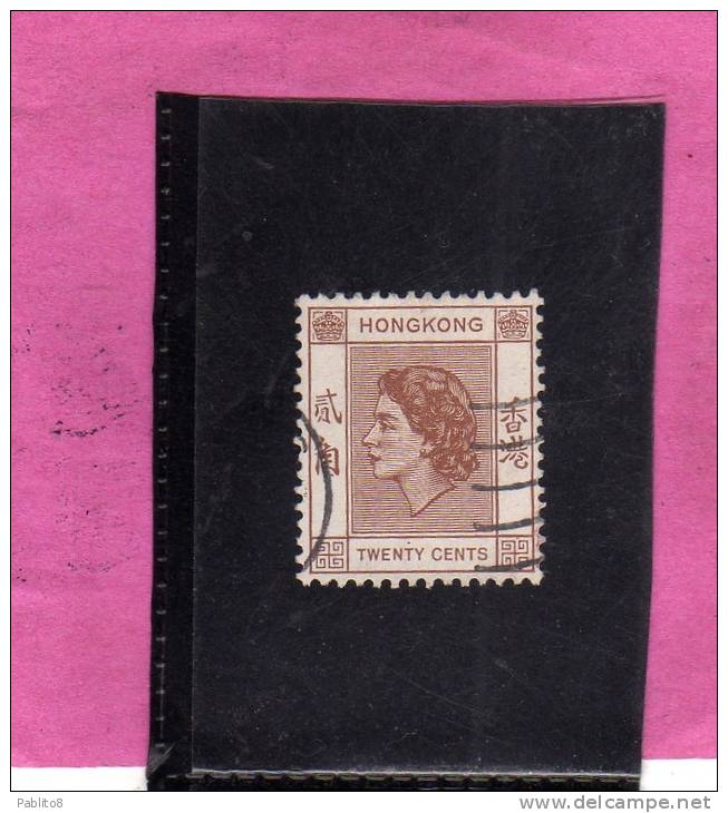 HONG KONG 1954 QUEEN ELIZABETH II REGINA ELISABETTA CENT. 20c USATO USED OBLITERE' - Used Stamps