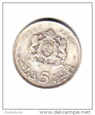 MOROCCO   5  DIRHAMS  1965  (SILVER)  (Y # 57) - Marruecos