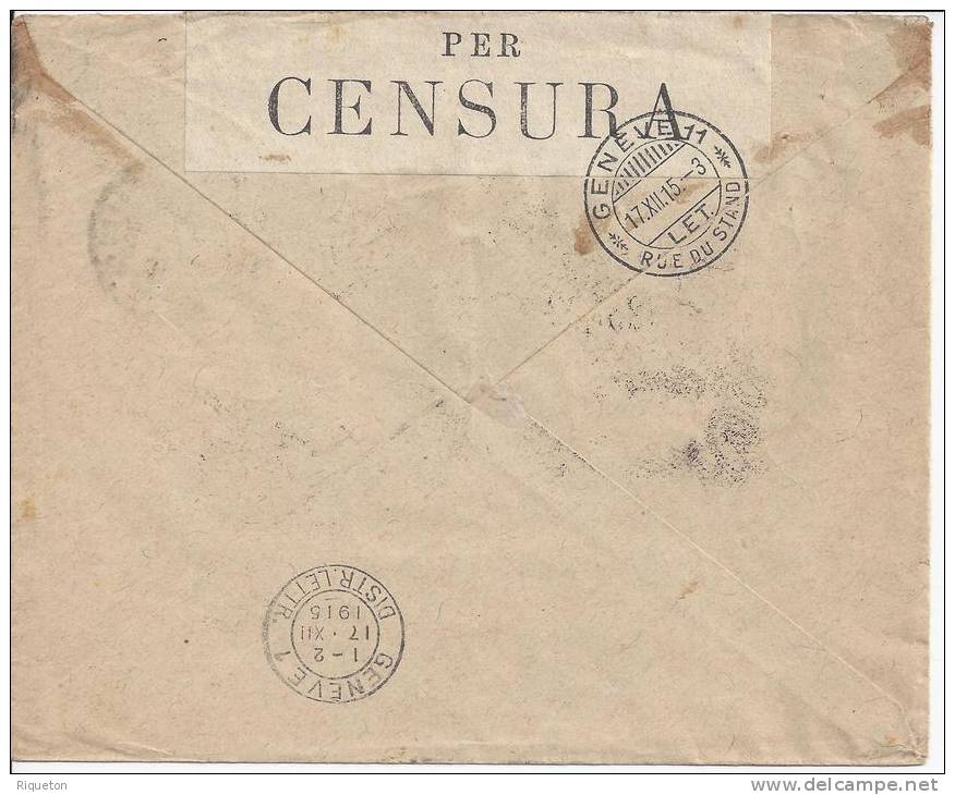 ITALIE - 1915 - LETTRE DE TORINO A DESTINATION DE GENEVE - B/TB - - Macchine Per Obliterare (EMA)