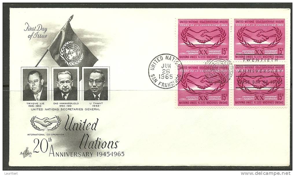 UN San Fransisco 26.06.1965 FDC Naciones Unidas United Nations Official First Day Cover Co-Operation Year - FDC