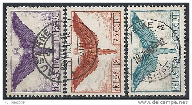 1924-36 SVIZZERA USATO POSTA AEREA ICARO IN VOLO 3 VALORI CARTA ORDINARIA SZ015 - Used Stamps