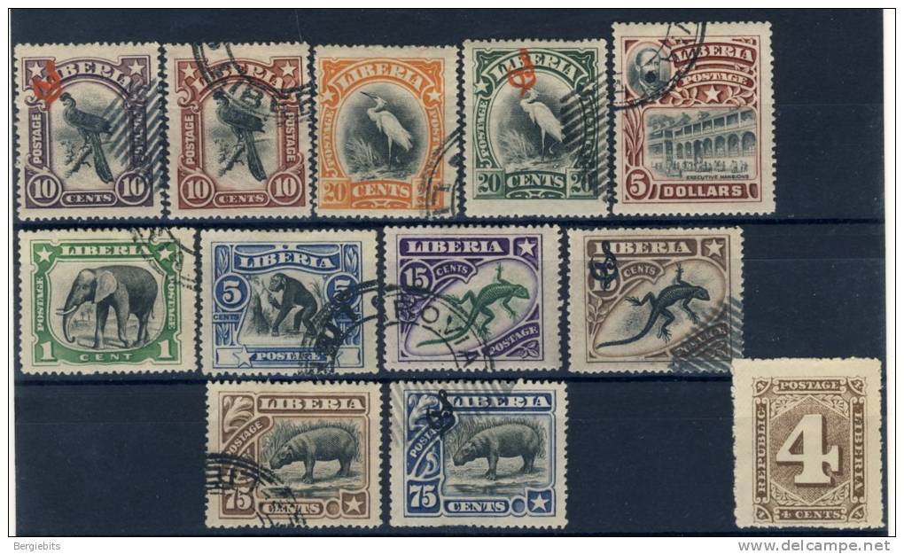 12 Very Old Stamps From Liberia With Animals Hippos Elephant Monkeys Birds Etc.VF Used - Liberia