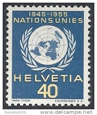 1955 SVIZZERA DECIMO ANNIVERSARIO NAZIONI UNITE MH * -  SZ054 - Service