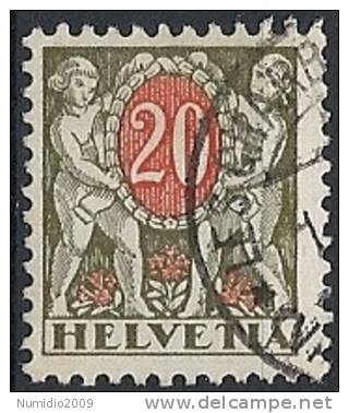 1924-26 SVIZZERA USATO SEGNATASSE 20 CENT CARTA GROFFATA UNIFICATO 58B -  SZ067 - Postage Due