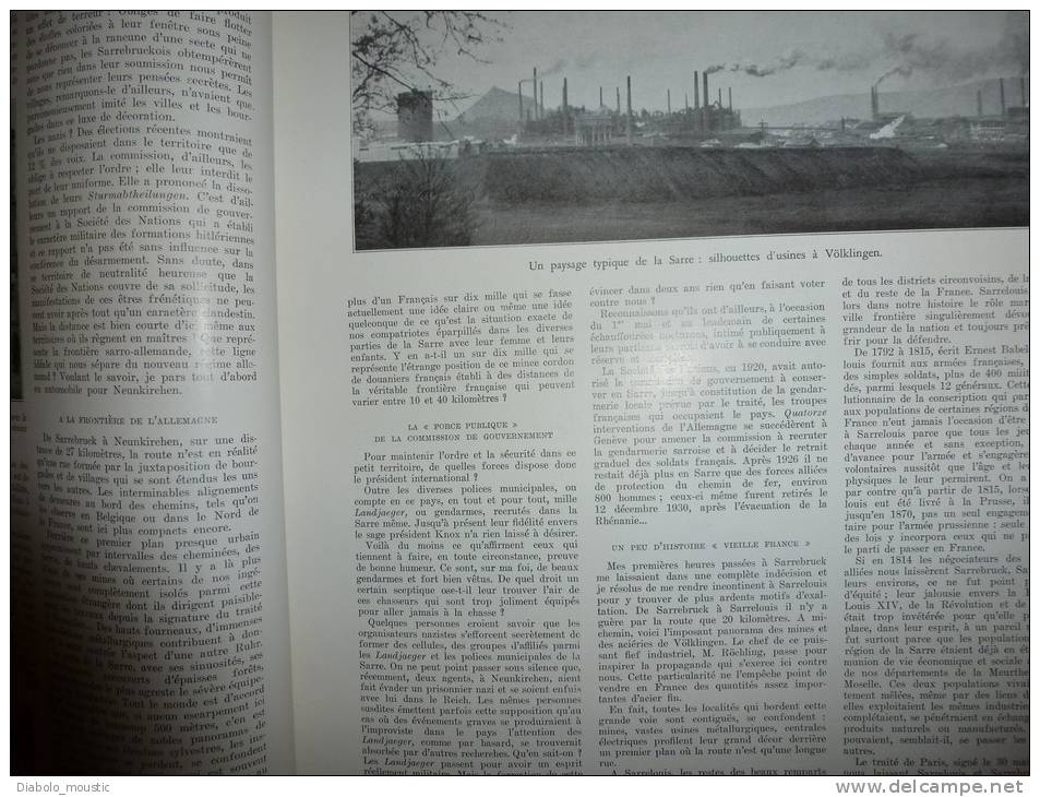 20-5-1933 :Inauguré Av. Paul Doumer;Sarre; Völklingen ;SCULPTURE ;d'ARSONVAL; St-Vincent-de-Paul ; EVEREST; Snörekjöring - L'Illustration